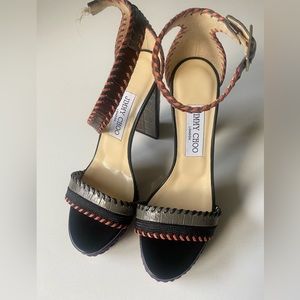 Jimmy Choo leather patchwork leather platform sandals with defect. New sz 37.5